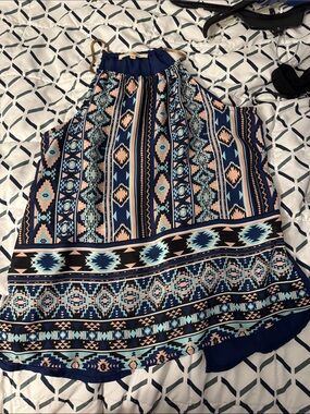 Women’s Navy Aztec Print Skirt - Blue & Peach